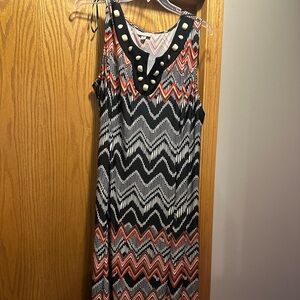 House of CB Black and Orange Zigzag Midi Dress